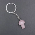 Pink quartz mushroom keychain with natural gemstone pendant and silver metal ring - Rose Quartz
