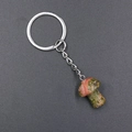Unakite crystal mushroom keychain with silver ring for bags, natural stone finish - Unakite