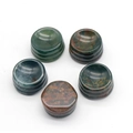 Set of 5 natural dark green bloodstone stands for crystal spheres and egg ornaments - India Agate