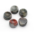 Five-piece set of natural crystal ball stands in red jasper and green epidote textures - African Blood Stone