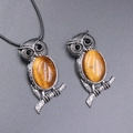 Collana con ciondolo a forma di gufo in argento antico e pietra occhio di tigre - Occhio di Tigre (Con Cordino)