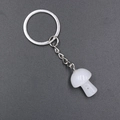 Translucent white mushroom-shaped gemstone keychain with a silver metal ring and chain - White Jade