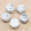 Set of 5 white marble crystal ball stands with grey veining for stone displays - Howlite