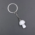 Mushroom-shaped keychain made of white turquoise stone with silver metal ring and chain - Howlite