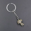 Dalmatian stone mushroom keychain with silver metal ring and polished spotted finish - Spotted Stone