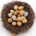 Polished egg-shaped natural agate and crystal semi-precious stones in a decorative bird nest - Crazy Lace Agate (1pc)
