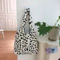 Large plush cow print tote bag for women with fluffy faux fur texture and spacious interior - Black and White Spots