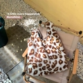 Fuzzy leopard print plush tote bag with large capacity for winter shoulder carry - Yellowish Brown Leopard