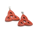 Coppia di ciondoli con nodo celtico Triquetra in diaspore rosso naturale e acciaio inossidabile - Diaspro Rosso
