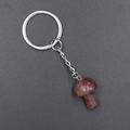 Natural red stone mushroom keychain with silver ring for bags and accessories - Strawberry Quartz