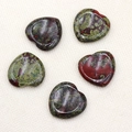 Polished 30mm natural green heart stones with reddish speckles in a 5-piece set - Dragon Blood Stone