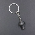 Natural tiger eye stone mushroom keychain with silver metal ring and chain - Larvikite