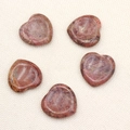Set of 5 heart-shaped rhodonite thumb stones with pink and brown marbled texture - Rhodonite