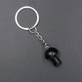 Polished black obsidian mushroom gemstone keychain with silver metal ring and chain - Obsidian