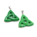 Ciondoli nodo celtico Triquetra in pietra naturale verde con ganci in argento - Giada malese tinta