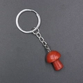 Red natural crystal mushroom keychain with polished stone finish and silver metal ring - Red Jasper