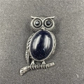 Vintage silver owl necklace pendant featuring a large oval blue goldstone inlay - Blue Goldstone (With Cord)
