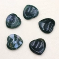 Moss agate heart-shaped thumb worry stones for stress relief with natural green mineral textures - India Agate