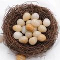 Polished egg-shaped natural agate and quartz stones nestled in a decorative bird nest - Topaz Jade (1pc)
