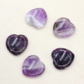 Set of five 30mm natural amethyst heart-shaped stones with polished purple band textures - Amethyst