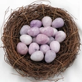 Egg-shaped 20mm natural lavender agate and lilac crystal stones in a nest-like display - Purple Mica (1pc)