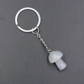 Natural mushroom stone keychain with grey semi-precious gemstone and silver metal chain - Labradorite