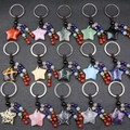 Star-shaped natural crystal gemstone keychains set with colorful chakra beads decor - Random Style