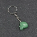 Green natural crystal skull keychain with silver metal ring and chain link - Green Aventurine