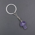 Purple crystal mushroom keychain with silver metal ring and chain for bags - Fluorite