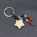 Star-shaped yellow natural stone keychain with colorful crystal beads and woven rope - Topaz