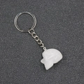 Mini natural white crystal skull keychain with polished finish and silver metal ring - White Crystal