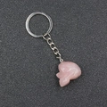 Pink rose quartz crystal skull keychain with silver metal ring for Halloween decor - Rose Quartz