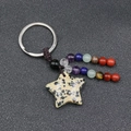 Star-shaped Dalmatian Jasper stone keychain with colorful beads and braided rope cord - Dalmatian Jasper