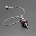Deep purple amethyst cone pendulum with silver metal chain for meditation and dowsing - Pendant + Chain Set / Amethyst