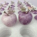 35mm natural purple crystal apple ornament with silver leaf and crystal inlay - 30 x 35mm