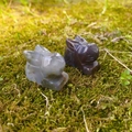 Hand-carved 1 inch natural crystal rabbit figurines in translucent grey and dark brown - India Agate