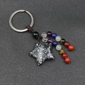 Star-shaped snowflake obsidian keychain with colorful natural gemstone chakra beads - Snowflake Obsidian