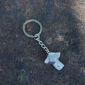 Light green aventurine crystal mushroom keychain with a polished silver-tone ring - Labradorite