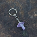 Natural amethyst crystal mushroom keychain with a silver metal chain and ring - Amethyst
