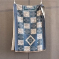 Detail of vintage geometric jacquard woven scarf with elegant blue tassels - 185*65cm / Sea Blue (GSJ-668-Sea Blue)