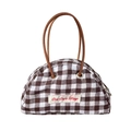 Sac à main rétro semi-circulaire à motif vichy marron et étiquette On Our Way - Étiquette à Carreaux Marron et Blanc