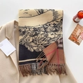 Detail of reversible cashmere-like scarf with landscape pattern and vintage tassels - 200*65cm / Brown Coffee (GSJ-675)