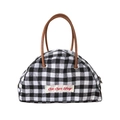 Retro semi-circular black and white checkered handbag with brown leather handles - Black and White Plaid Label