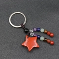 Star-shaped Red Jasper keychain with colorful chakra stone beads and braided cord - Red Jasper