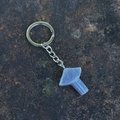 Blue-gray natural stone mushroom pendant keychain with silver metal ring - Blue Aventurine