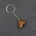 Tiger eye crystal skull keychain with natural brown stripes and silver metal ring - Tiger's Eye