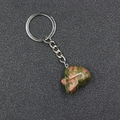 Unakite crystal skull keychain with natural green and pink spotted gemstone carving - Unakite