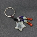 Handmade woven star keychain with colorful natural healing crystal beads and grey stone - Labradorite