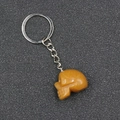 Yellow natural stone skull keychain pendant with silver metal ring and chain - Topaz