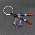Star-shaped purple amethyst keychain with colorful chakra beads and purple cord - Amethyst
